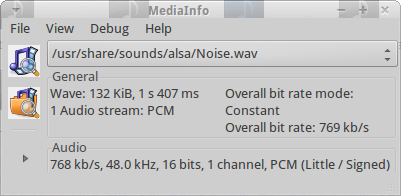 MediaInfo view of Noise.WAV