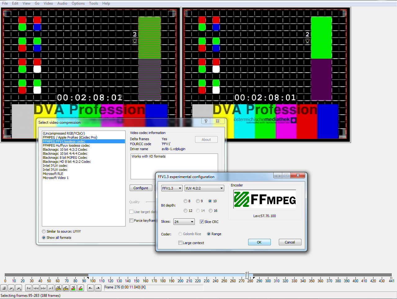 Preview of FFV1 export dialog